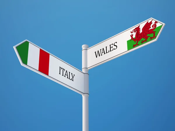 Wales Italië teken vlaggen Concept — Stockfoto