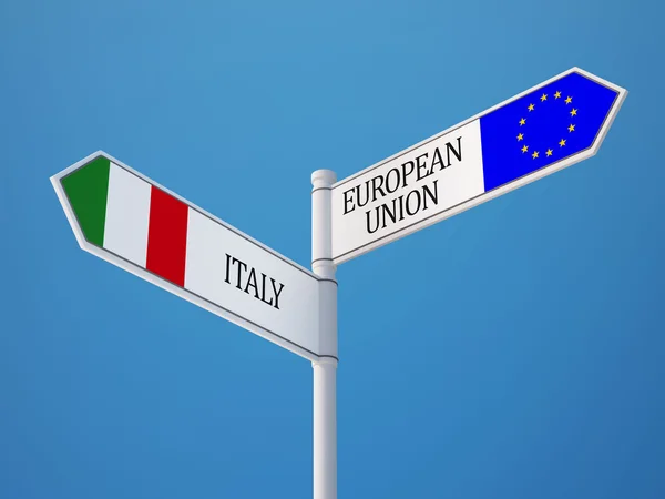 Europeiska unionen Italien tecken flaggor koncept — Stockfoto