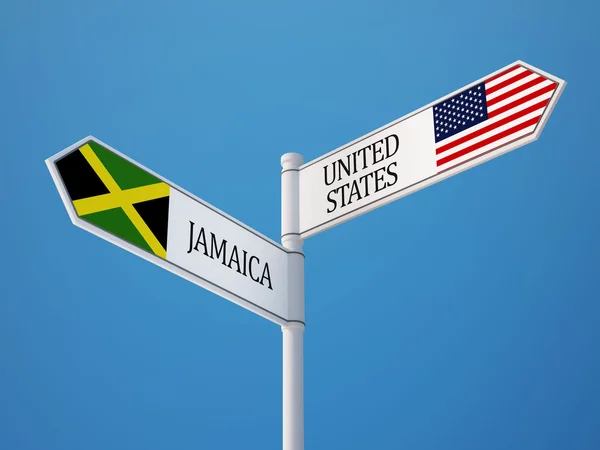 Förenta staterna Jamaica tecken flaggor koncept — Stockfoto