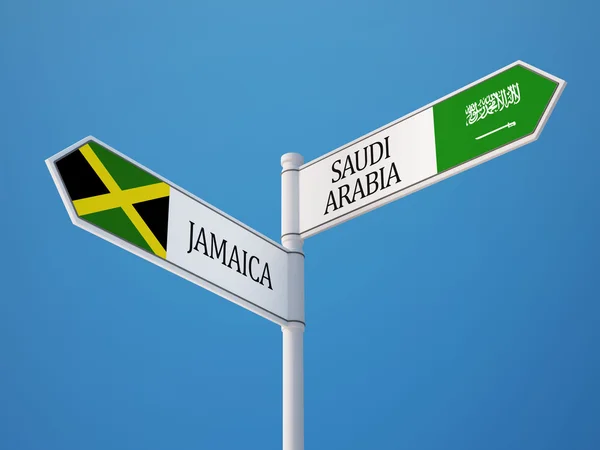 Saudiarabien Jamaica tecken flaggor koncept — Stockfoto