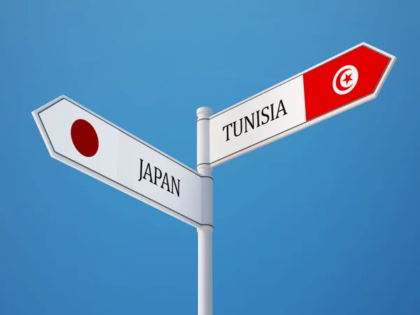 Tunisien Japan undertecknar flaggor koncept — Stockfoto