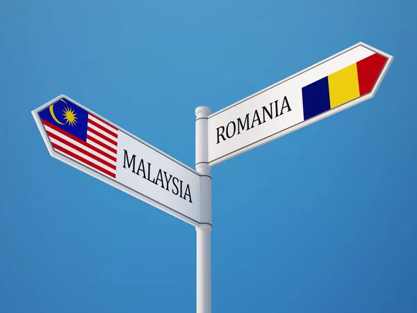 Rumänien Malaysia tecken flaggor koncept — Stockfoto