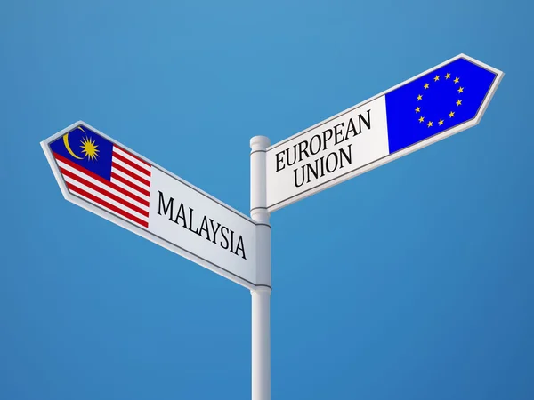 Europeiska unionen Malaysia tecken flaggor koncept — Stockfoto