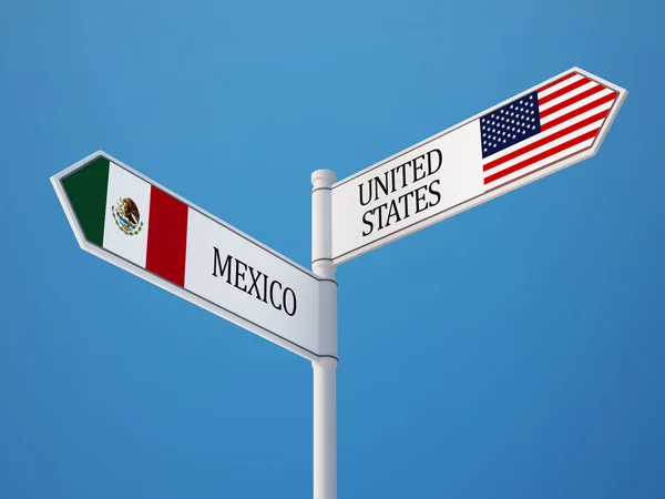 Förenta staterna Mexiko tecken flaggor koncept — Stockfoto
