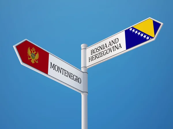 Bosnië en Herzegovina Montenegro teken vlaggen Concept — Stockfoto