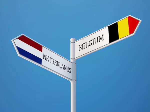 Bélgica Países Bajos Sign Flags Concept — Foto de Stock