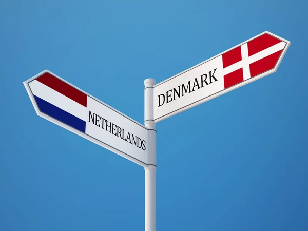 Dänemark Niederländisch Zeichen Flaggen Konzept — Stockfoto