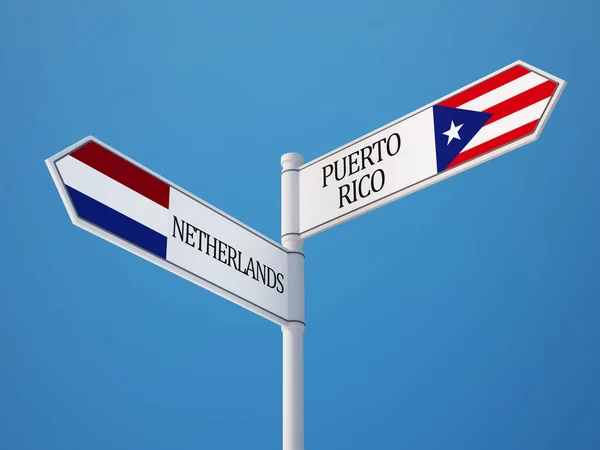 Porto Rico Pays-Bas Signer Drapeaux Concept — Photo