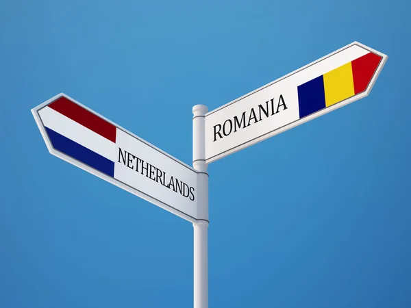 Rumania Países Bajos Sign Flags Concept —  Fotos de Stock