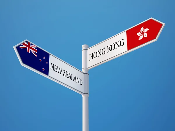 New Zealand Hong Kong  Sign Flags Concept — Stock Photo, Image