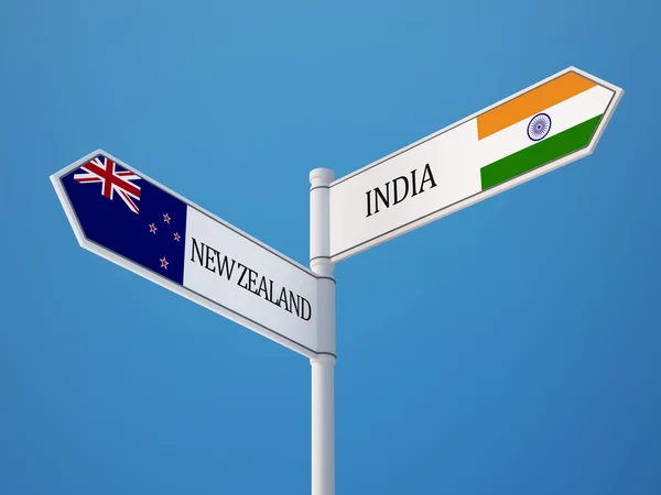 Nueva Zelanda India Sign Flags Concept —  Fotos de Stock