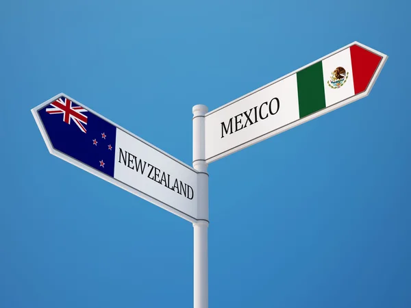 Nueva Zelanda México Sign Flags Concept —  Fotos de Stock