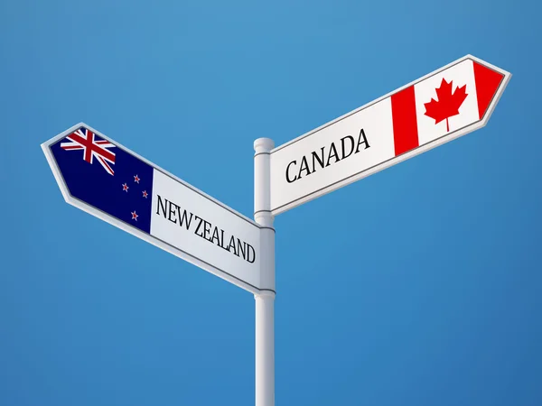 Canadá Nueva Zelanda Sign Flags Concept — Foto de Stock