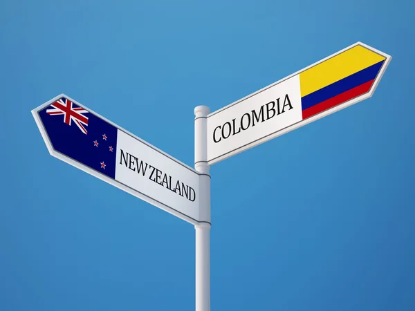 Colombia New Zealand  Sign Flags Concept — Stock Photo, Image