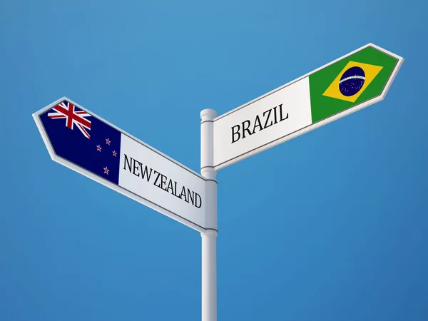 Brazil New Zealand  Sign Flags Concept — Stock Photo, Image