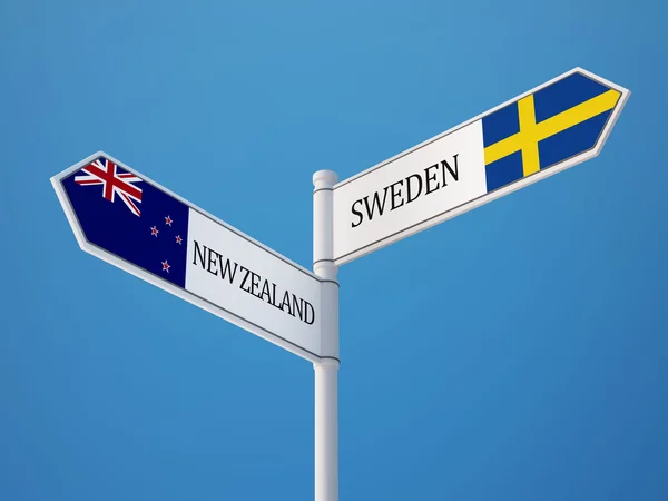 Švédsko Nový Zéland znamení příznaky koncept — Stock fotografie