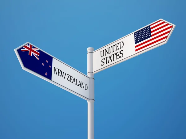 Estados Unidos Nueva Zelanda Sign Flags Concept — Foto de Stock