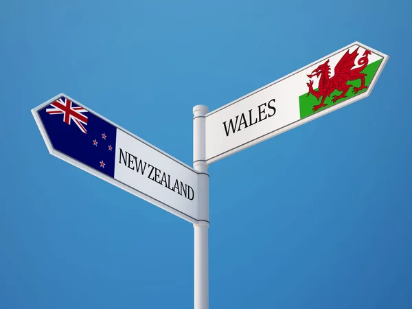 País de Gales Conceito de bandeiras de sinais da Nova Zelândia — Fotografia de Stock