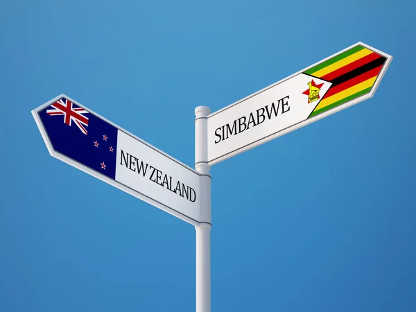 Zimbabwe Nouvelle Zélande Signer Drapeaux Concept — Photo