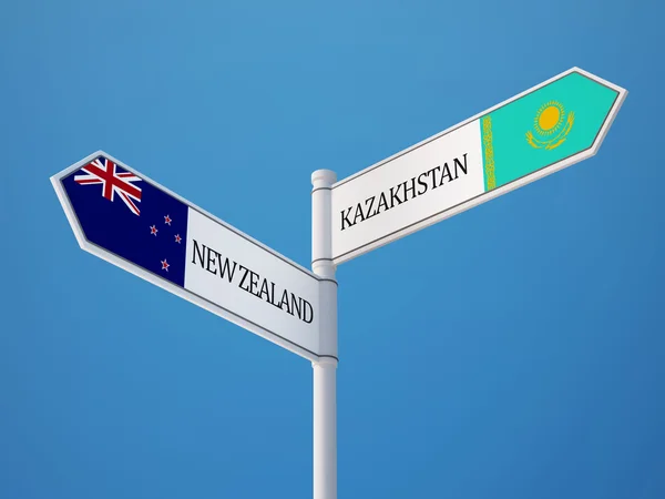 Kazakhstan Nouvelle Zélande Signer Drapeaux Concept — Photo