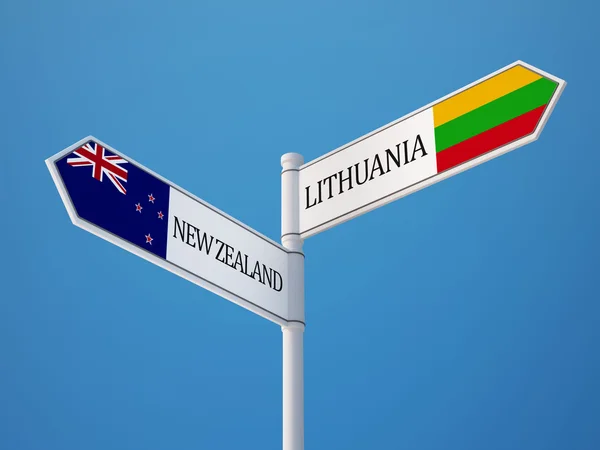 Lithuania New Zealand  Sign Flags Concept — Stock Photo, Image