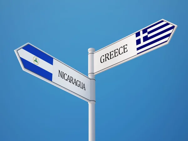 Nikaragua Grecja znak flagi koncepcja — Zdjęcie stockowe