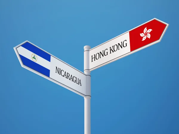 Banderas de Nicaragua Hong Kong signo concepto — Foto de Stock