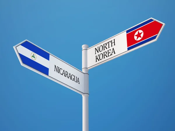 Nicaragua Corea del Nord Firmare Bandiere Concetto — Foto Stock