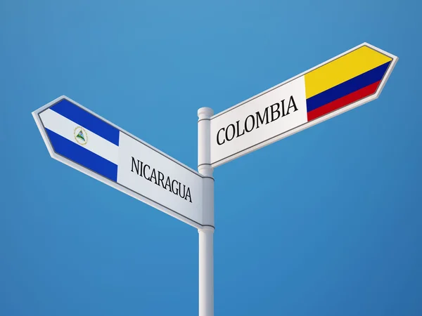 Kolumbien Nicaragua Zeichen Flaggen Konzept — Stockfoto