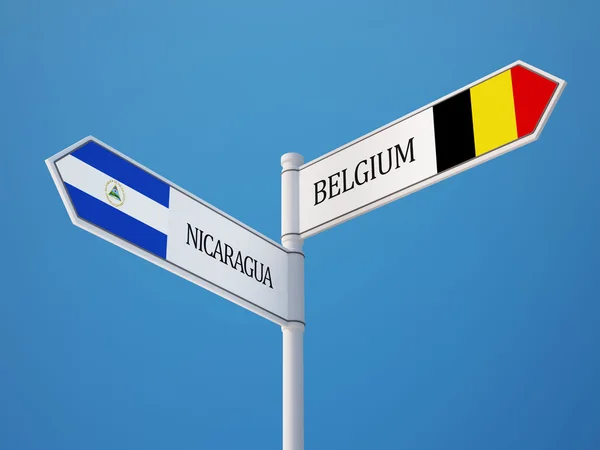 Belgium Nicaragua bejelentkezési jelzők koncepció — Stock Fotó