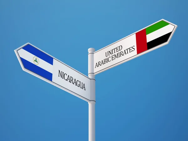 United Arab Emirates Nicaragua Sign Flags Concept — Stock Photo, Image