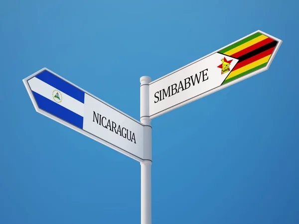 Zimbabwe Nicaragua Firma Bandiere Concetto — Foto Stock