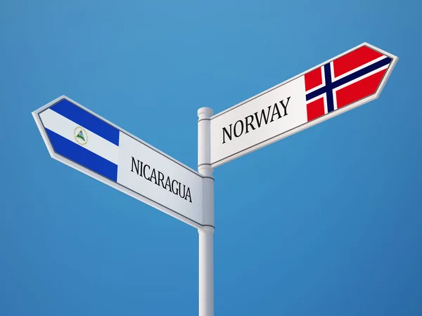 Norvegia Nicaragua Firmare Bandiere Concetto — Foto Stock