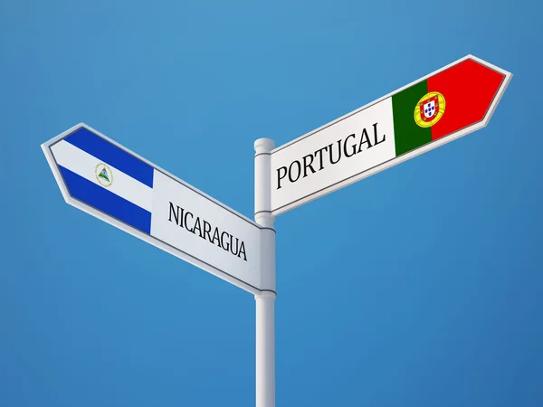 Portugal Nicarágua Sinalização Bandeiras Conceito — Fotografia de Stock