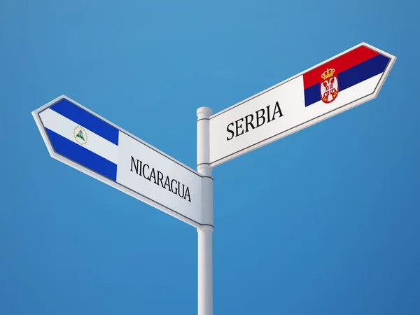 Serbie Nicaragua Signer Drapeaux Concept — Photo