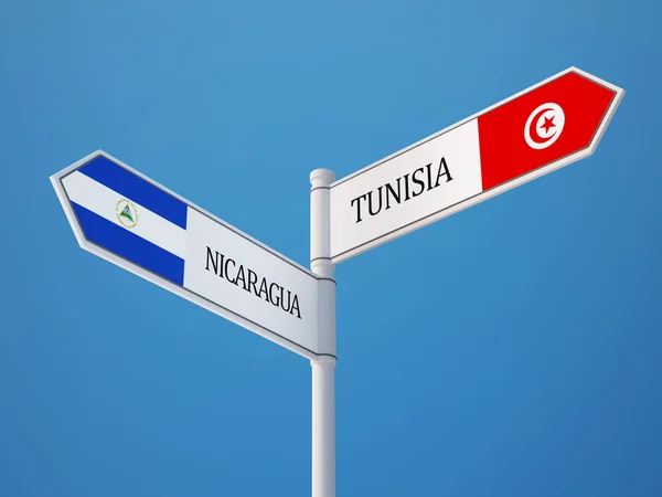 Tunisien Nicaragua tecken flaggor koncept — Stockfoto