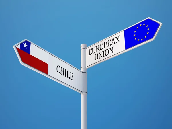 Conceito de Bandeiras de Assinatura da União Europeia Chile — Fotografia de Stock