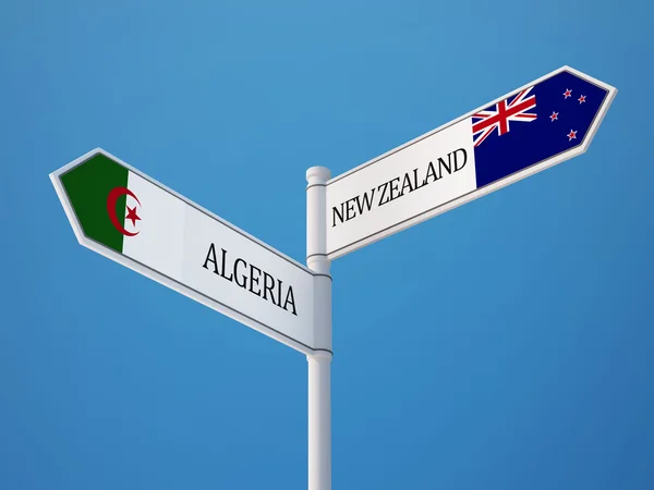 Algieria Nowa Zelandia znak flagi koncepcja — Zdjęcie stockowe