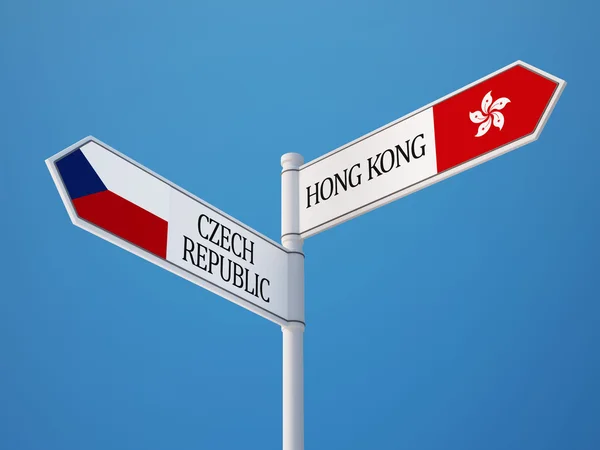 Repubblica Ceca Hong Kong Sign Flags Concept — Foto Stock