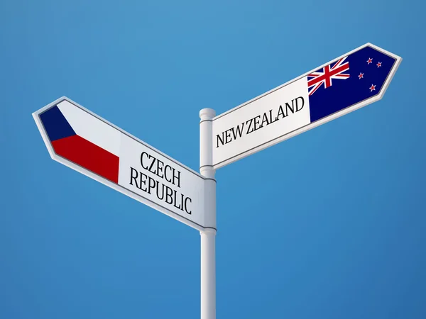 Tjeckien nyazeeländskt underteckna flaggor koncept — Stockfoto
