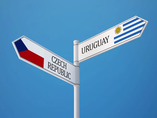 Uruguay Tjeckien underteckna flaggor koncept — Stockfoto