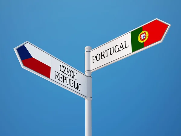 Portugiesische Tschechische Republik unterzeichnen Flaggen Konzept — Stockfoto