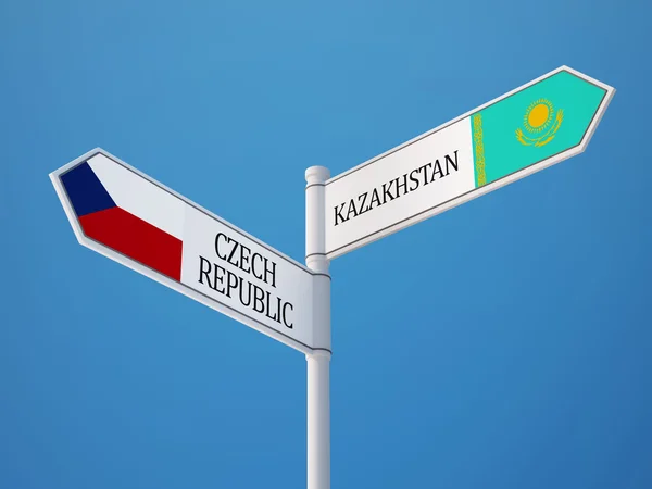 Kazakstan Tjeckien underteckna flaggor koncept — Stockfoto