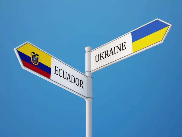 Ukraine Équateur Signer Drapeaux Concept — Photo