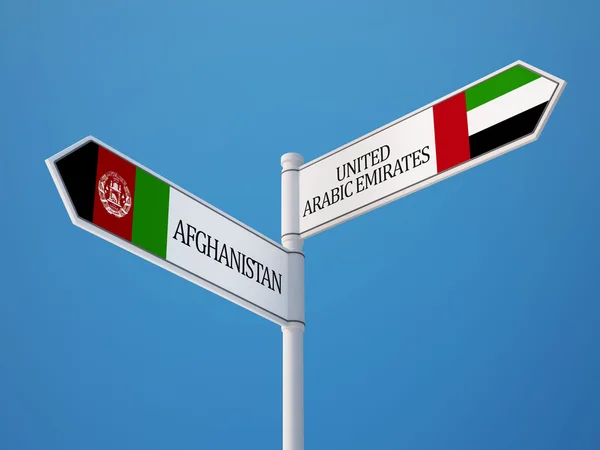 Egyesült Arab Emírségek Afganisztán bejelentkezési jelzők koncepció — Stock Fotó