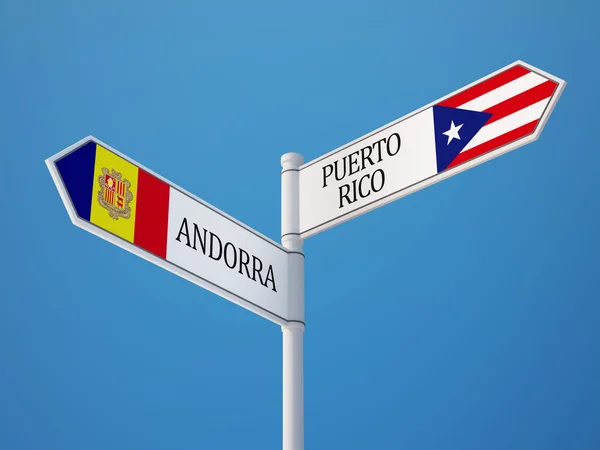 Puerto Rico Andora znak flagi koncepcja — Zdjęcie stockowe