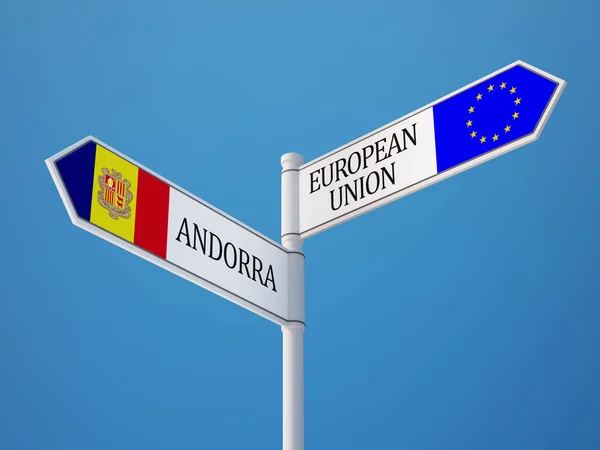 Europeiska unionen Andorra tecken flaggor koncept — Stockfoto