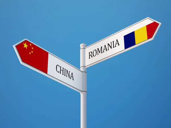 Rumänien Kina tecken flaggor koncept — Stockfoto