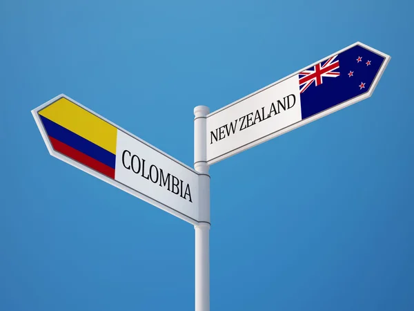 Colombia Nueva Zelanda Sign Flags Concept — Foto de Stock