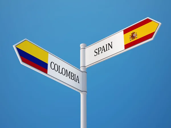 Spanien Colombia tecken flaggor koncept — Stockfoto